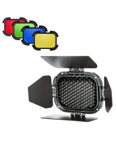 Godox BD-07 Barndoor with Honeycomb Grid and 4 Color Gels for AD200